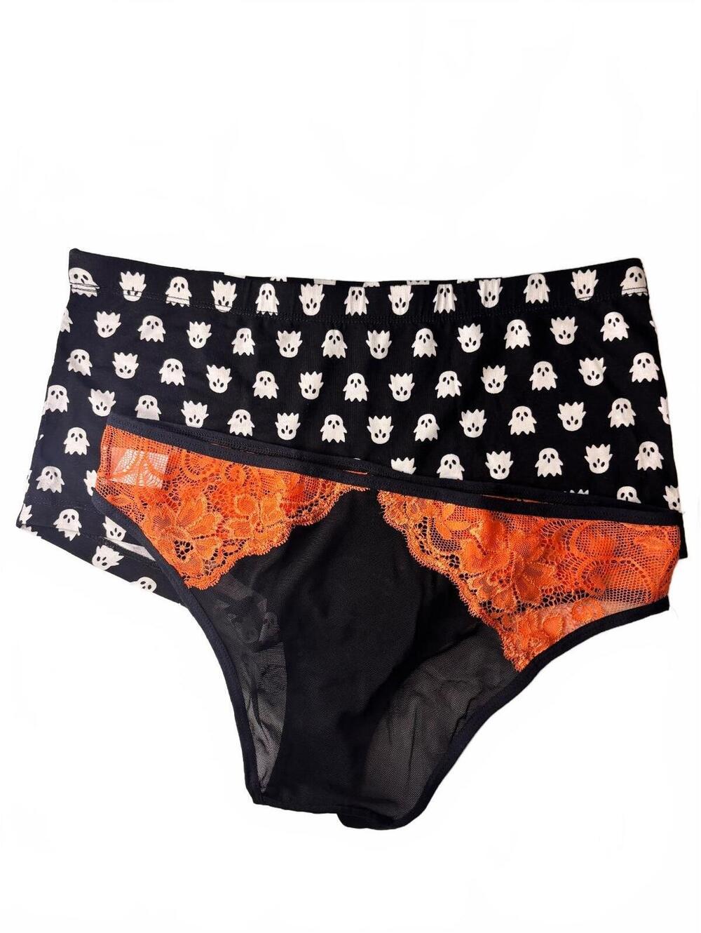 Lot of 2 Knotty Knickers Women's Size L Halloween Panties Ghost & Orange NWT